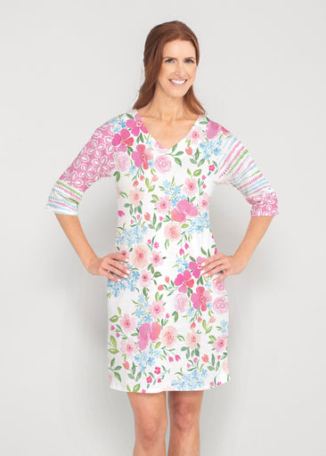 Rosie Dots (8053) ~ Drop Shoulder 3/4 Sleeve V-Neck Dress