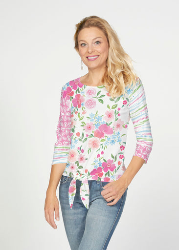 Rosie Dots (8053) ~ French Terry Tie 3/4 Sleeve Top