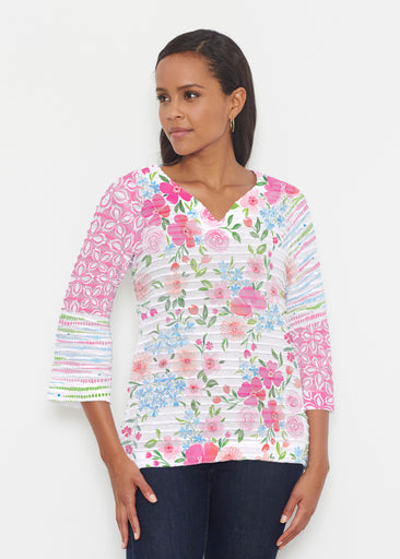 Rosie Dots (8053) ~ Banded 3/4 Bell-Sleeve V-Neck Tunic