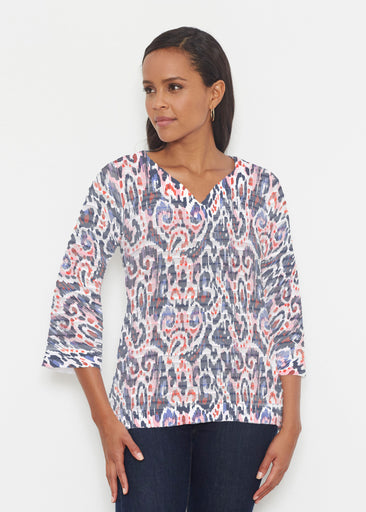 Boho Paisley (8054) ~ Banded 3/4 Bell-Sleeve V-Neck Tunic