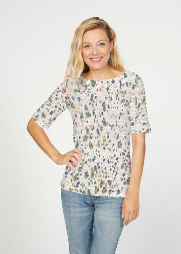 Jazzy Spots (8055) ~ Banded Elbow Sleeve Boat Neck Top