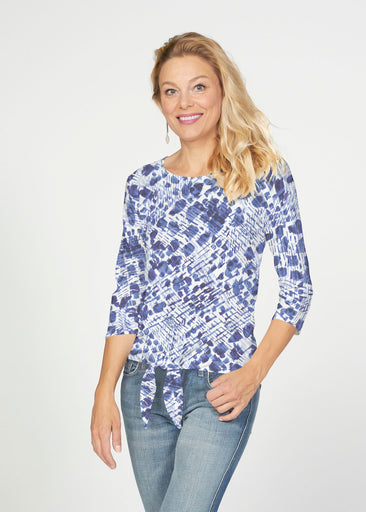 Sophia (8056) ~ French Terry Tie 3/4 Sleeve Top
