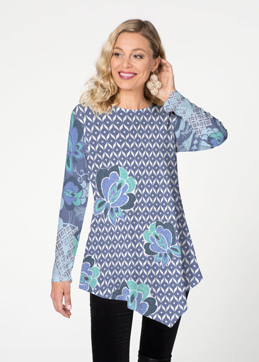 Vintage Blooms Blue (8060) ~ Asymmetrical French Terry Tunic