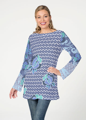 Vintage Blooms Blue (8060) ~ Banded Boatneck Tunic