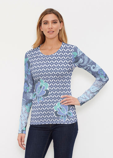 Vintage Blooms Blue (8060) ~ Thermal Long Sleeve Crew Shirt