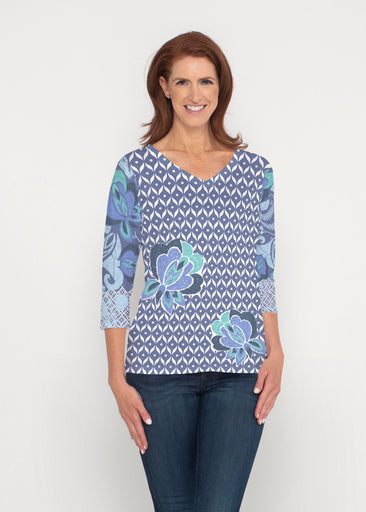 Vintage Blooms Blue (8060) ~ Signature 3/4 Sleeve V-Neck Top