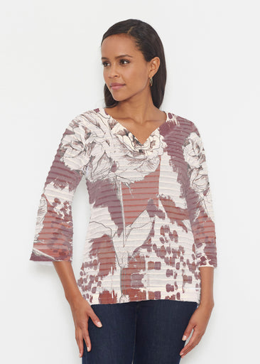 Rusty Rose (8062) ~ Banded 3/4 Bell-Sleeve V-Neck Tunic