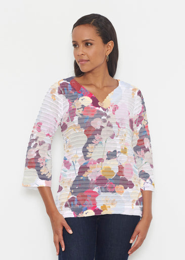 Colorful Poms (8063) ~ Banded 3/4 Bell-Sleeve V-Neck Tunic