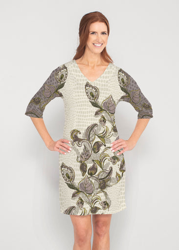 Crocodile Vine (8066) ~ Lucy 3/4 Sleeve V-Neck Dress