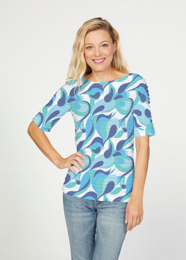 Disco Blue (8067) ~ Banded Elbow Sleeve Boat Neck Top