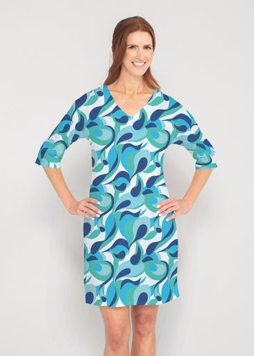 Disco Blue (8067) ~ Lucy 3/4 Sleeve V-Neck Dress