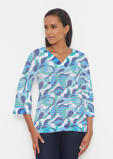 Disco Blue (8067) ~ Banded 3/4 Bell-Sleeve V-Neck Tunic