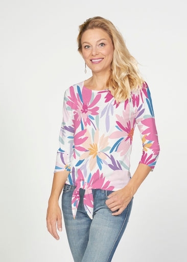 Loves me Loves me Not (8068) ~ French Terry Tie 3/4 Sleeve Top