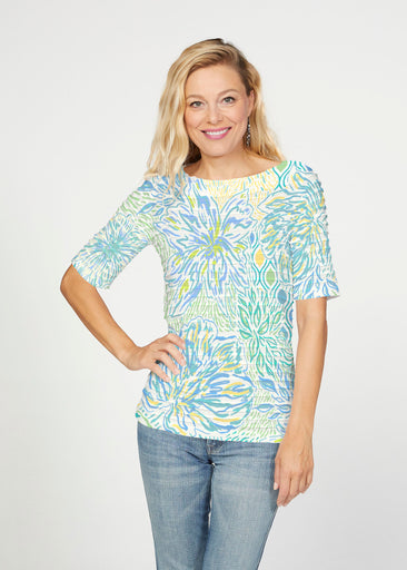 Summer Vibes (8069) ~ Banded Elbow Sleeve Boat Neck Top