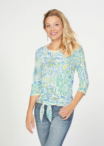 Summer Vibes (8069) ~ French Terry Tie 3/4 Sleeve Top