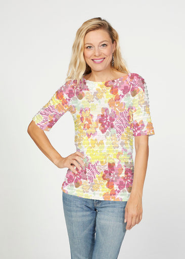 Hollyhocks (8070) ~ Banded Elbow Sleeve Boat Neck Top