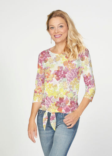 Hollyhocks (8070) ~ French Terry Tie 3/4 Sleeve Top