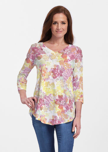 Hollyhocks (8070) ~ V-neck Flowy Tunic