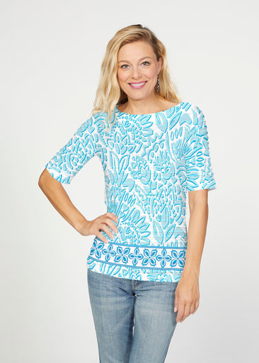 Bohemian Summer (8072) ~ Banded Elbow Sleeve Boat Neck Top