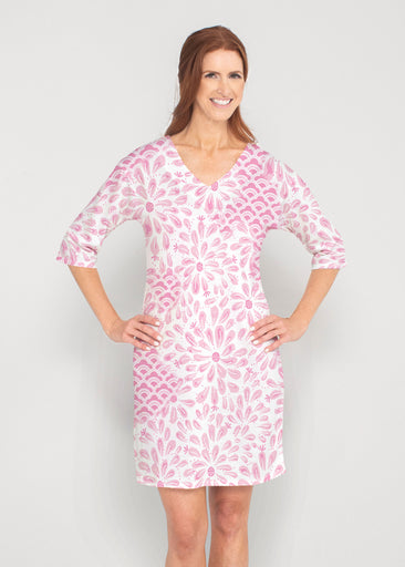 Daybreak Pink (8073) ~ Drop Shoulder 3/4 Sleeve V-Neck Dress