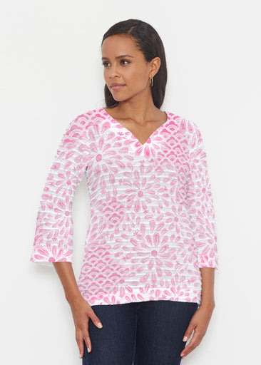 Daybreak Pink (8073) ~ Banded 3/4 Bell-Sleeve V-Neck Tunic