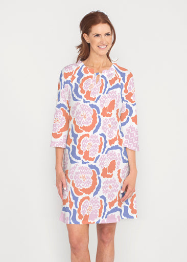 Peonies Pink (8074) ~ Gathered Neck Bell Sleeve Dress