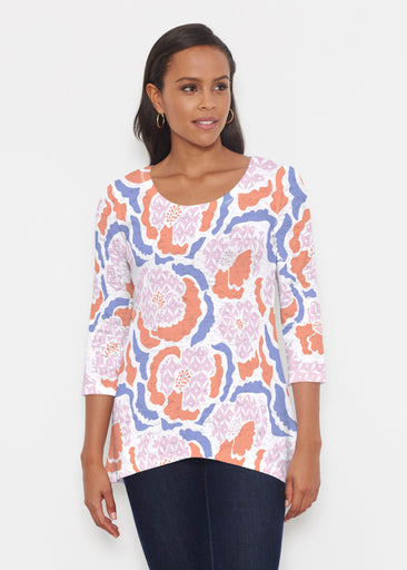 Peonies Pink (8074) ~ Katherine Hi-Lo Thermal Tunic