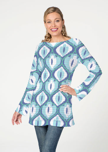 Ikat Buds Blue (8075) ~ Banded Boatneck Tunic