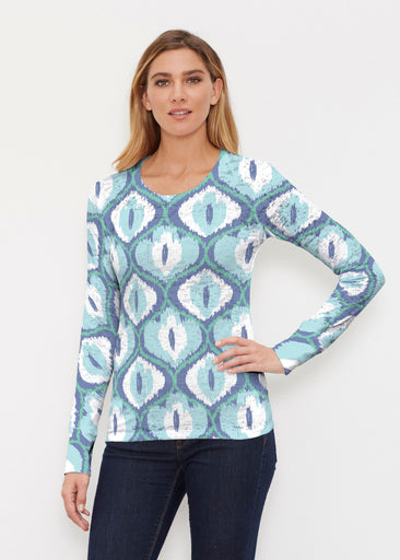 Ikat Buds Blue (8075) ~ Thermal Long Sleeve Crew Shirt