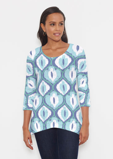 Ikat Buds Blue (8075) ~ Katherine Hi-Lo Thermal Tunic