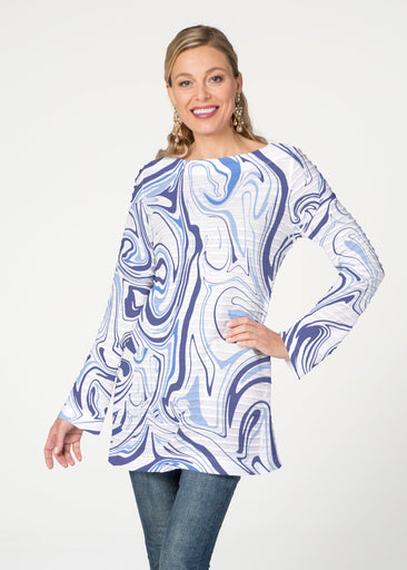 Swirly Blue (8076) ~ Banded Boatneck Tunic