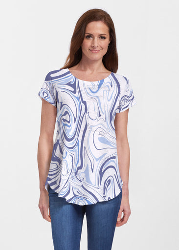 Swirly Blue (8076) ~ Short Sleeve Scoop Neck Flowy Tunic