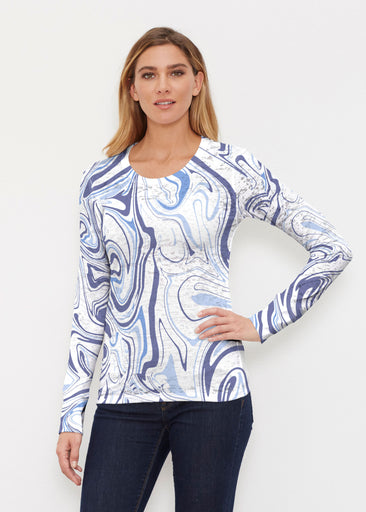 Swirly Blue (8076) ~ Thermal Long Sleeve Crew Shirt