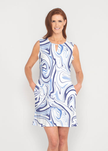 Swirly Blue (8076) ~ French Terry Keyhole Sleeveless Dress
