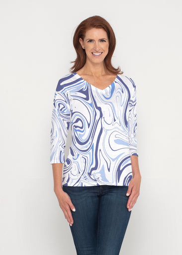 Swirly Blue (8076) ~ Signature 3/4 Sleeve V-Neck Top