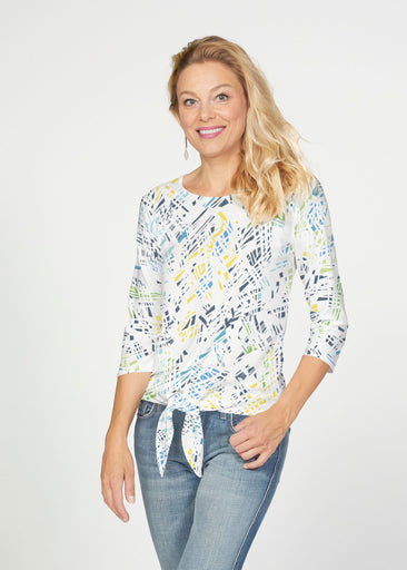 Pixie Blue (8077) ~ French Terry Tie 3/4 Sleeve Top
