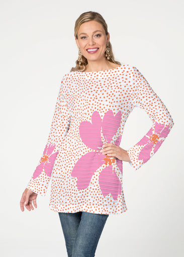 Daisy Dots Pink (8079) ~ Banded Boatneck Tunic