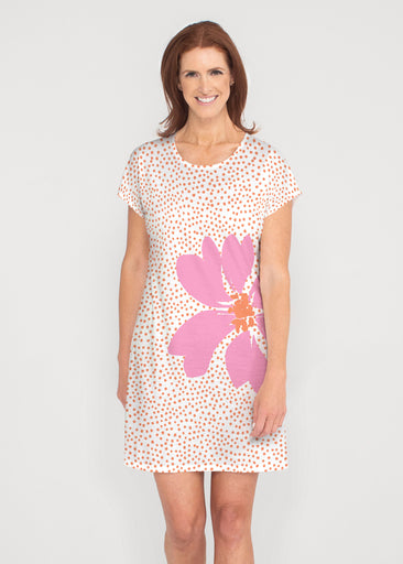 Daisy Dots Pink (8079) ~ French Terry Short Sleeve Crew Dress