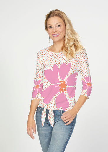 Daisy Dots Pink (8079) ~ French Terry Tie 3/4 Sleeve Top