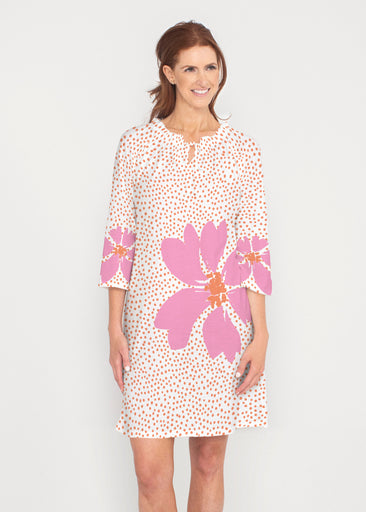 Daisy Dots Pink (8079) ~ Gathered Neck Bell Sleeve Dress