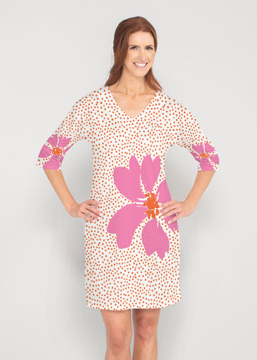 Daisy Dots Pink (8079) ~ Lucy 3/4 Sleeve V-Neck Dress