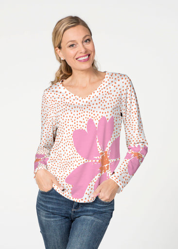 Daisy Dots Pink (8079) ~ French Terry V-neck Top