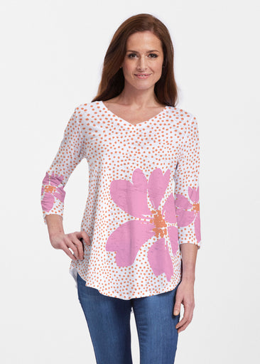 Daisy Dots Pink (8079) ~ V-neck Flowy Tunic