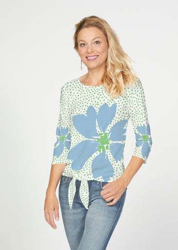 Daisy Dots Blue (8081) ~ French Terry Tie 3/4 Sleeve Top