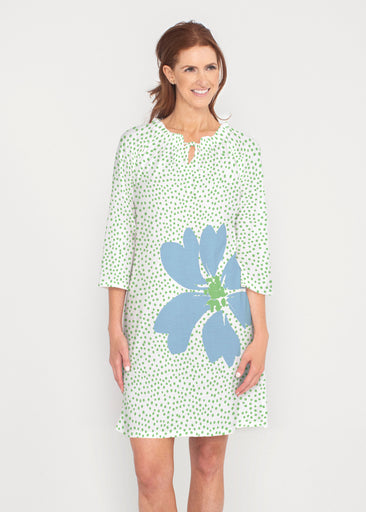 Daisy Dots Blue (8081) ~ Gathered Neck Bell Sleeve Dress
