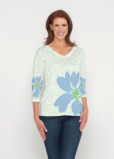 Daisy Dots Blue (8081) ~ Signature 3/4 Sleeve V-Neck Top