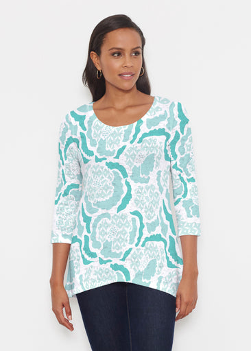 Peonies Aqua (8082) ~ Katherine Hi-Lo Thermal Tunic