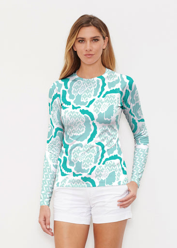 Peonies Aqua (8082) ~ Long Sleeve Rash Guard