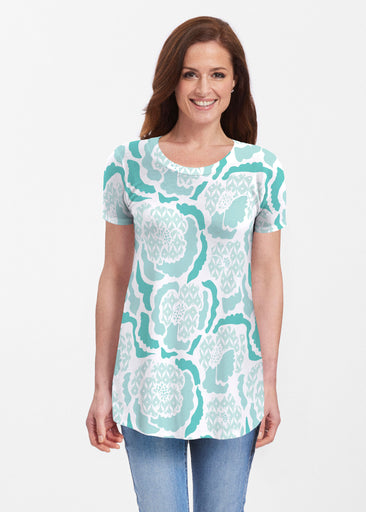 Peonies Aqua (8082) ~ Short Sleeve Butterknit tunic