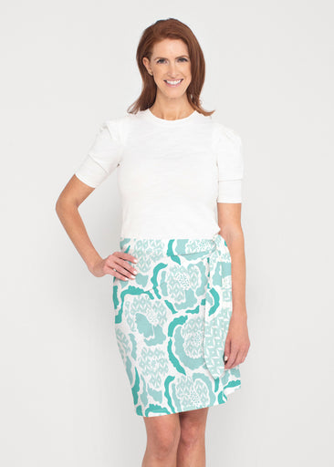 Peonies Aqua (8082) ~ Side Tie Pencil Skirt